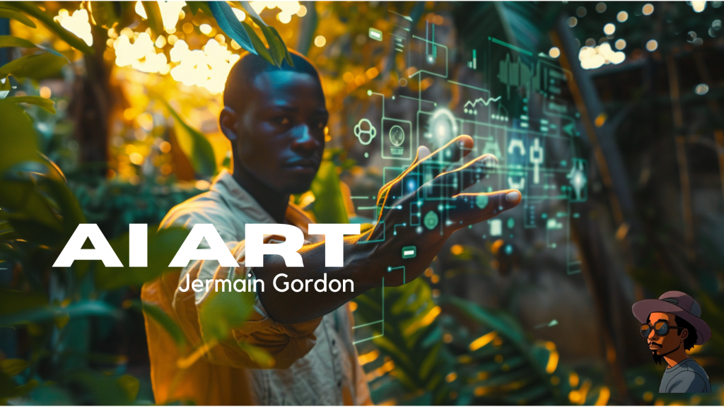 Black entrepreneur combining AI technology, financial growth, and backyard gardening